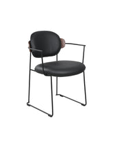 Zénith Chair in Zwart Lederlook met Walnootaccenten en Metalen Frame